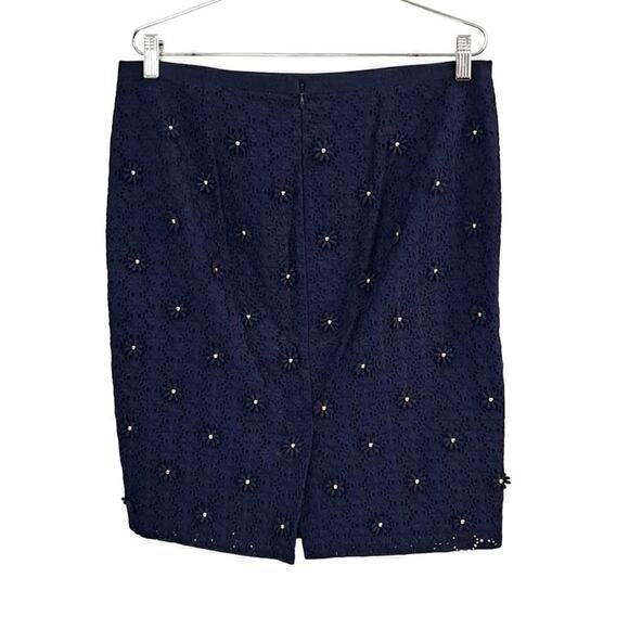 Talbots Navy Blue flower lace beaded pencil skirt size 10 - Picture 3 of 5